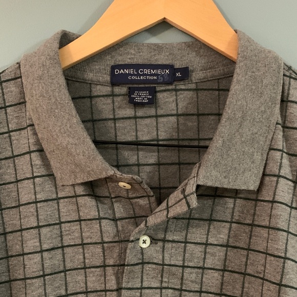 Daniel Cremieux Men's Grey and Blue Windowpane Long-Sleeve Polo 100% cotton - Picture 2 of 6